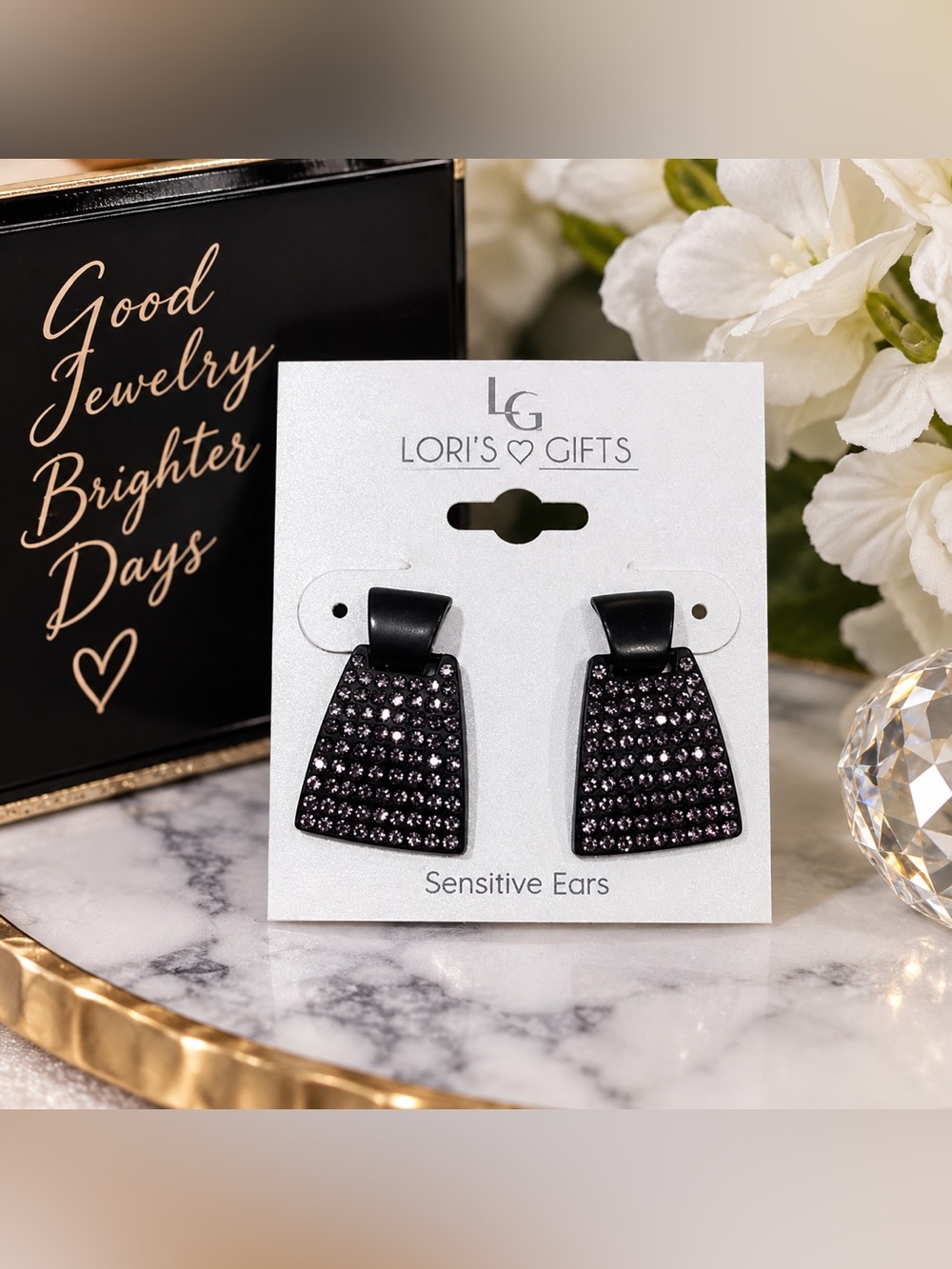 Lori’s Gifts Black Rhinestone Statement Earrings